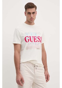 Guess t-shirt bawełniany męski kolor beżowy z nadrukiem M4YI79 K9RM1 ze sklepu ANSWEAR.com w kategorii T-shirty męskie - zdjęcie 174087092