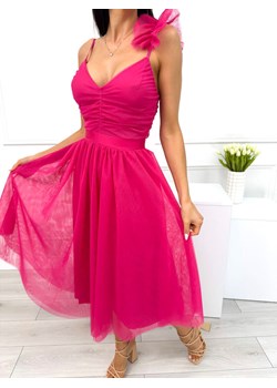 Różowa Tiulowa Sukienka na Ramiączkach z Ozdobą ze sklepu ModnaKiecka.pl w kategorii Sukienki - zdjęcie 174092261