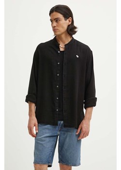 Abercrombie &amp; Fitch koszula lniana kolor czarny relaxed ze stójką KI125-1100 ze sklepu ANSWEAR.com w kategorii Koszule męskie - zdjęcie 174096523