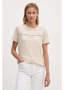 Tommy Hilfiger t-shirt bawełniany damski kolor beżowy WW0WW40276 ze sklepu ANSWEAR.com w kategorii Bluzki damskie - zdjęcie 174101170