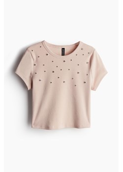 H & M - Krótki T-shirt ze zdobieniami - Różowy ze sklepu H&M w kategorii Bluzki damskie - zdjęcie 174102422