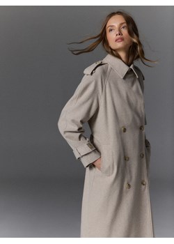 Reserved - Dwurzędowy płaszcz z dodatkiem wełny - beżowy ze sklepu Reserved w kategorii Płaszcze damskie - zdjęcie 174108000