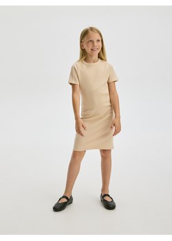 Reserved - Bawełniana sukienka w prążek - beżowy ze sklepu Reserved w kategorii Sukienki dziewczęce - zdjęcie 174112643