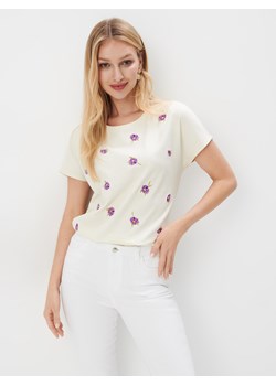 Mohito - T-shirt w kwiaty - kremowy ze sklepu Mohito w kategorii Bluzki damskie - zdjęcie 174113934