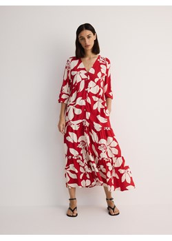 Reserved - Wzorzysta sukienka midi - czerwony ze sklepu Reserved w kategorii Sukienki - zdjęcie 174114533