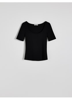 Reserved - T-shirt slim fit z wiskozą - czarny ze sklepu Reserved w kategorii Bluzki damskie - zdjęcie 174114550
