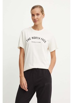 The North Face t-shirt bawełniany Tee Varsity Graphic damski kolor beżowy NF0A89CQQLI1 ze sklepu ANSWEAR.com w kategorii Bluzki damskie - zdjęcie 174116162
