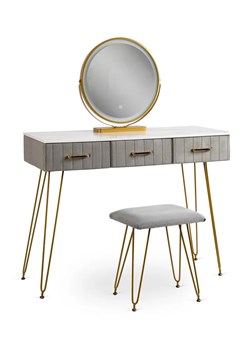 Szara toaletka glamour z taboretem i lustrem LED - Merina ze sklepu Edinos.pl w kategorii Toaletki - zdjęcie 174116453