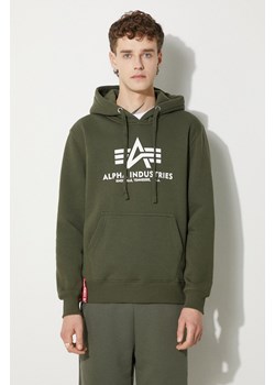 Alpha Industries bluza Basic Hoodie męska kolor zielony z kapturem z nadrukiem 178312.257-ZIELONY ze sklepu PRM w kategorii Bluzy męskie - zdjęcie 174118894