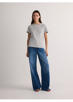 Reserved - Bawełniany t-shirt - jasnoszary ze sklepu Reserved w kategorii Bluzki damskie - zdjęcie 174120503