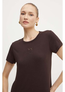 Pinko t-shirt bawełniany damski kolor brązowy 100355 A227 ze sklepu ANSWEAR.com w kategorii Bluzki damskie - zdjęcie 174126954