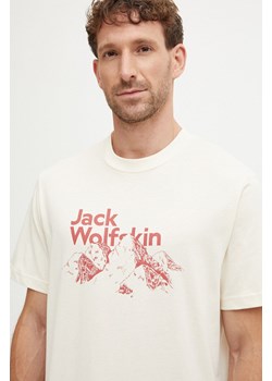 Jack Wolfskin t-shirt bawełniany Bergblick męski kolor beżowy z nadrukiem A60070 ze sklepu ANSWEAR.com w kategorii T-shirty męskie - zdjęcie 174127033