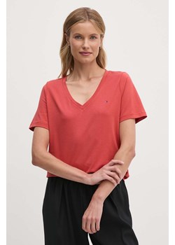 Tommy Hilfiger t-shirt bawełniany damski kolor czerwony ze sklepu ANSWEAR.com w kategorii Bluzki damskie - zdjęcie 174130102