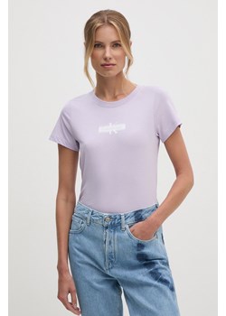 Calvin Klein Jeans t-shirt bawełniany damski kolor fioletowy J20J223625 ze sklepu ANSWEAR.com w kategorii Bluzki damskie - zdjęcie 174130393