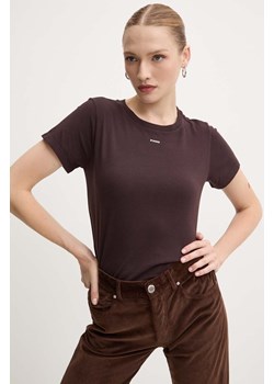Pinko t-shirt bawełniany damski kolor brązowy 100373 A228 ze sklepu ANSWEAR.com w kategorii Bluzki damskie - zdjęcie 174130404