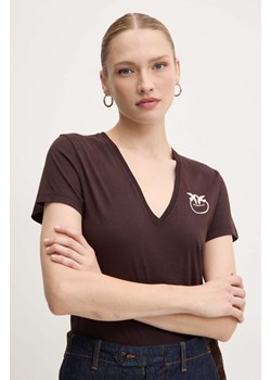 Pinko t-shirt bawełniany damski kolor brązowy 102950 A228 ze sklepu ANSWEAR.com w kategorii Bluzki damskie - zdjęcie 174130414