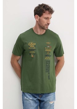 Aeronautica Militare t-shirt bawełniany męski kolor zielony z aplikacją TS2226J635 ze sklepu ANSWEAR.com w kategorii T-shirty męskie - zdjęcie 174130652