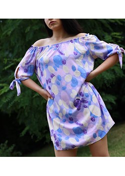 Fioletowa letnia sukienka z kolorowym printem /UB745 S198/ ze sklepu Pantofelek24.pl w kategorii Sukienki - zdjęcie 174135882