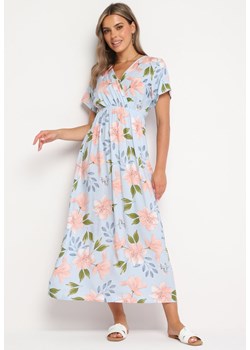 Jasnoniebieska Kwiatowa Rozkloszowana Sukienka z Bawełną Naviriels ze sklepu Born2be Odzież w kategorii Sukienki - zdjęcie 174138791