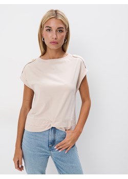 Mohito - Bawełniany beżowy t-shirt - beżowy ze sklepu Mohito w kategorii Bluzki damskie - zdjęcie 174144564