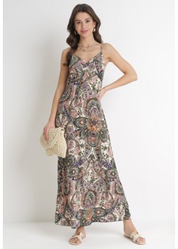 Ciemnozielona Sukienka Maxi na Ramiączkach z Cienkimi Gumkami na Plecach Ophintha ze sklepu Born2be Odzież w kategorii Sukienki - zdjęcie 174152662
