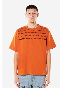 PLEASURES t-shirt bawełniany Polite Heavyweight kolor pomarańczowy z nadrukiem P22SP018-GREY P22SP018-ORANGE ze sklepu PRM w kategorii T-shirty męskie - zdjęcie 174160780