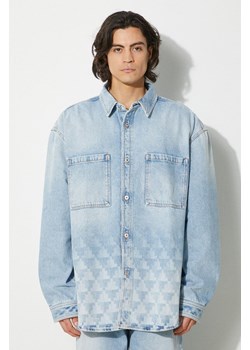 Marcelo Burlon kurtka jeansowa Laser Cross Dnm Overshirt męska kolor niebieski przejściowa oversize CMYE01GF24DEN0014034 ze sklepu PRM w kategorii Kurtki męskie - zdjęcie 174160910