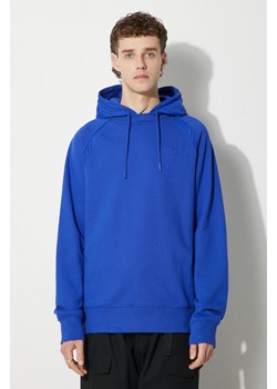 adidas Originals bluza bawełniana Premium Essentials Crinkle Nylon Hoodie męska kolor niebieski z kapturem gładka HR5456-NIEBIESKI ze sklepu PRM w kategorii Bluzy męskie - zdjęcie 174161202