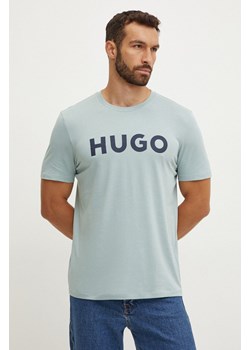 HUGO t-shirt bawełniany kolor zielony z nadrukiem 50467556 ze sklepu ANSWEAR.com w kategorii T-shirty męskie - zdjęcie 174166540