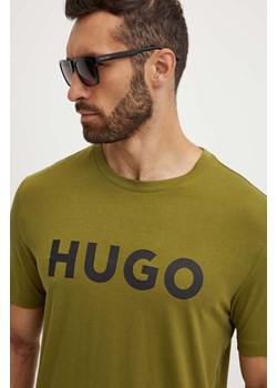 HUGO t-shirt bawełniany kolor zielony z nadrukiem 50467556 ze sklepu ANSWEAR.com w kategorii T-shirty męskie - zdjęcie 174166544