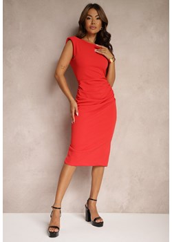 Czerwona Sukienka Midi Bez Rękawów z Drapowaniem i Wycięciem na Plecach Blita ze sklepu Renee odzież w kategorii Sukienki - zdjęcie 174168612