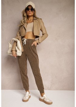 Brązowe Dresowe Spodnie z Dodatkiem Bawełny High Waist z Gumką w Pasie Pesaria ze sklepu Renee odzież w kategorii Spodnie damskie - zdjęcie 174168802