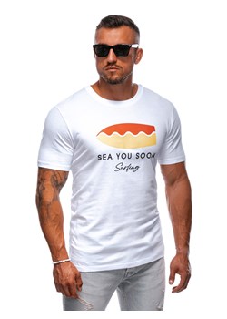 T-shirt męski z nadrukiem 2003S - biały ze sklepu Edoti w kategorii T-shirty męskie - zdjęcie 174170954