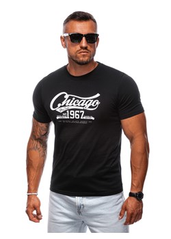 T-shirt męski z nadrukiem 2008S - czarny ze sklepu Edoti w kategorii T-shirty męskie - zdjęcie 174170982