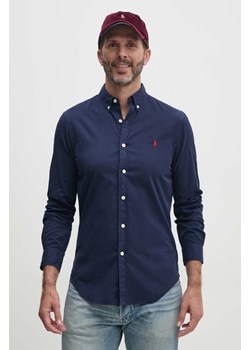 Polo Ralph Lauren koszula bawełniana męska kolor granatowy slim z kołnierzykiem button-down ze sklepu ANSWEAR.com w kategorii Koszule męskie - zdjęcie 174174071