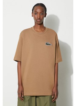 Lacoste t-shirt bawełniany kolor brązowy z aplikacją ze sklepu PRM w kategorii T-shirty męskie - zdjęcie 174175742