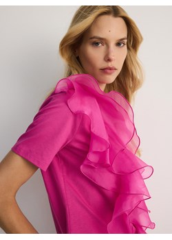 Reserved - T-shirt z ozdobną falbaną - różowy ze sklepu Reserved w kategorii Bluzki damskie - zdjęcie 174176590