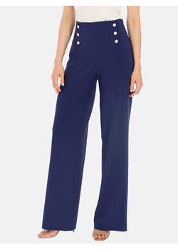 Granatowe spodnie damskie z wysokim stanem L'AF Marina ze sklepu Eye For Fashion w kategorii Spodnie damskie - zdjęcie 174177982