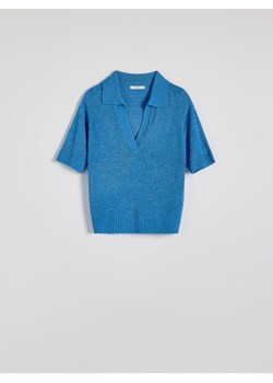 Reserved - Dzianinowa bluzka z kołnierzykiem - jasnoniebieski ze sklepu Reserved w kategorii Swetry damskie - zdjęcie 174178890