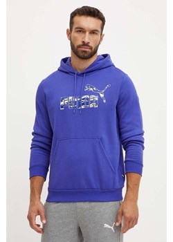 Puma bluza męska kolor niebieski z kapturem z nadrukiem 683234 ze sklepu ANSWEAR.com w kategorii Bluzy męskie - zdjęcie 174282232