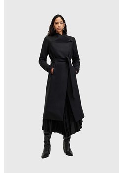 AllSaints płaszcz wełniany RILEY kolor czarny przejściowy W009OZ ze sklepu ANSWEAR.com w kategorii Płaszcze damskie - zdjęcie 174285123