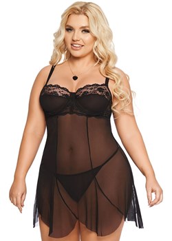 Zwiewna czarna koszulka babydoll i stringi Carla, Kolor czarny, Rozmiar XL, SoftLine Collection ze sklepu Intymna w kategorii Koszule nocne - zdjęcie 174323064