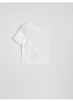 Reserved - T-shirt z ozdobną falbaną - biały ze sklepu Reserved w kategorii Bluzki damskie - zdjęcie 174328723