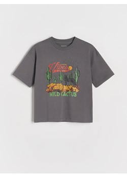 Reserved - T-shirt oversize z nadrukiem - ciemnoszary ze sklepu Reserved w kategorii T-shirty chłopięce - zdjęcie 174328820