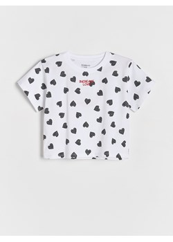 Reserved - Bawełniany T-shirt z haftem - biały ze sklepu Reserved w kategorii Bluzki dziewczęce - zdjęcie 174329383