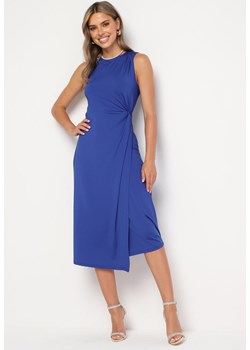 Niebieska Taliowana Sukienka z Dodatkiem Wiskozy Ozdobiona Marszczeniem Wesaria ze sklepu Born2be Odzież w kategorii Sukienki - zdjęcie 174351044