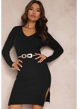 Czarna Sukienka Dopasowana z Prążkowanej Dzianiny Asesa ze sklepu Renee odzież w kategorii Sukienki - zdjęcie 174358874