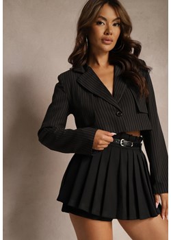 Czarne Spódnico-Szorty Plisowane High Waist Ozdobione Paskiem Eranivia ze sklepu Renee odzież w kategorii Szorty - zdjęcie 174358934