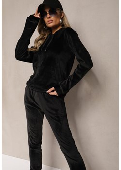 Czarny Komplet Dresowy z Dodatkiem Bawełny Spodnie z Gumką w Pasie Bluza z Kapturem Reseria ze sklepu Renee odzież w kategorii Dresy damskie - zdjęcie 174359360