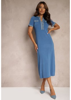 Niebieska Trapezowa Sukienka z Wiskozą Ozdobiona Guzikami Nevtrea ze sklepu Renee odzież w kategorii Sukienki - zdjęcie 174359740
